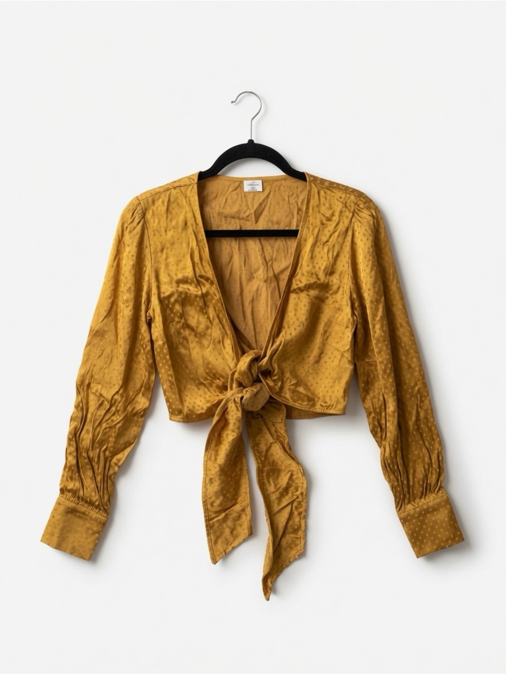 Wilfred Aritzia Mustard Satin Tie-Front Crop Top